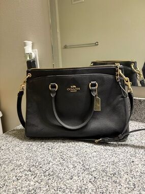 Coach Black Pebbled Leather Shoulder Bag with Gold Hardware